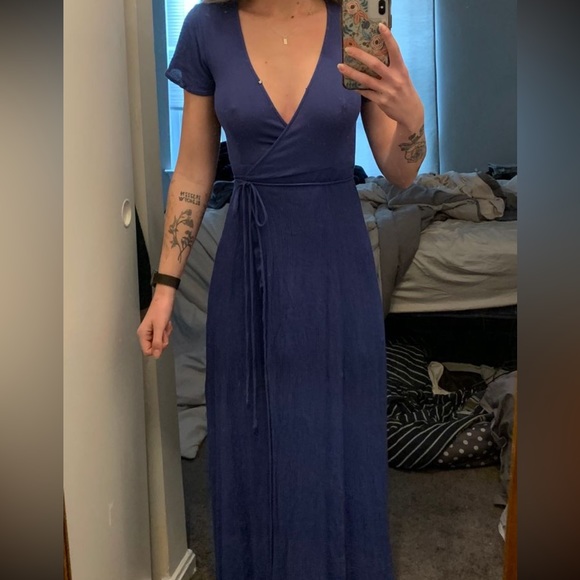 Lulu’s Denim Blue Wrap Maxi Dress - Picture 5 of 7